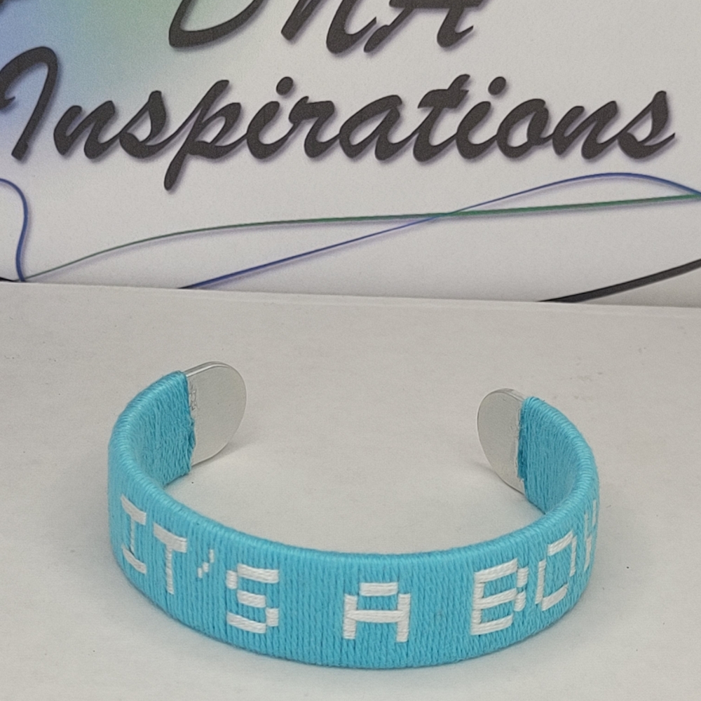 Handmade Embroidered Light Blue "It's a Boy" Bracelet